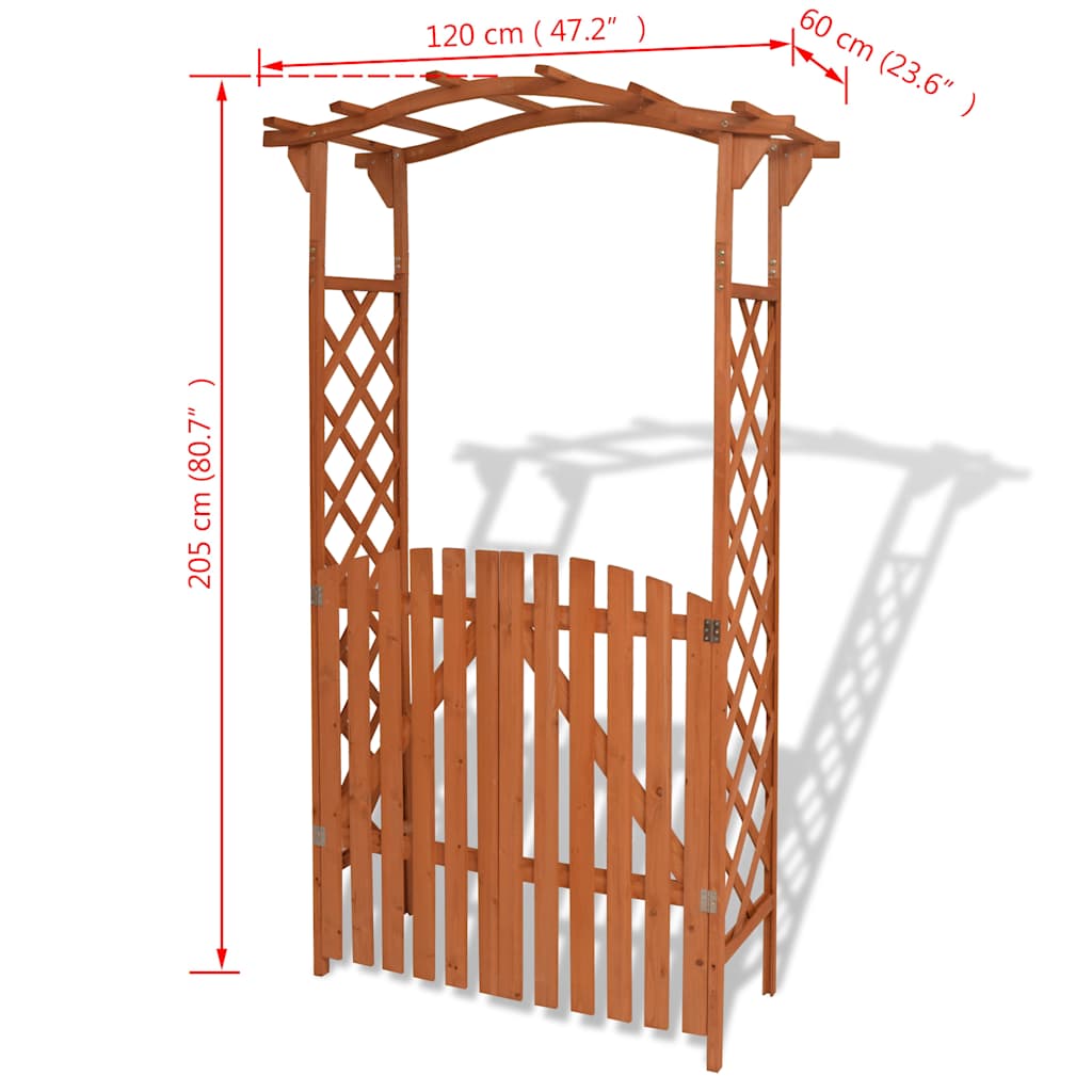 Arco da Giardino con Cancello in Legno Massello 120x60x205 cm