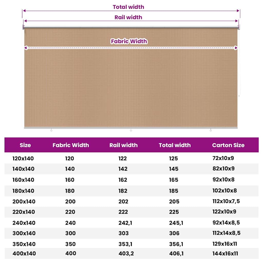 Tenda a Rullo per Esterni 405(L)x140(A) cm Beige