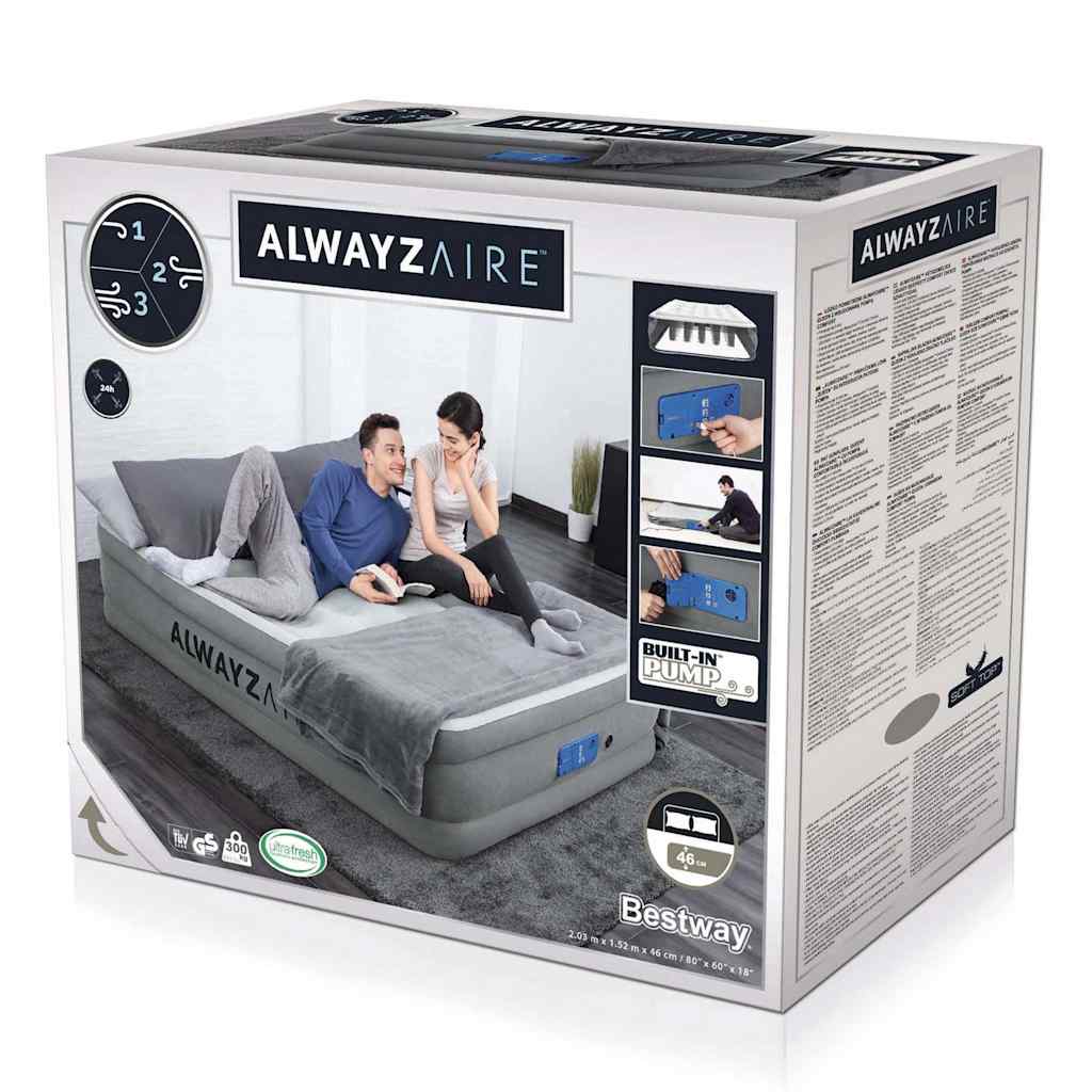 Bestway Materasso ad Aria AlwayzAire 2 Persone 203x152x46 cm Grigio