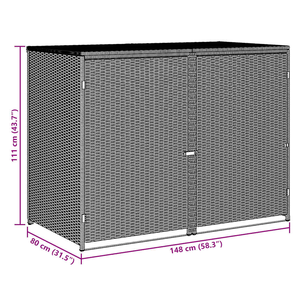 Copribidone Doppio per Spazzatura Polyrattan Nero 148x80x111 cm