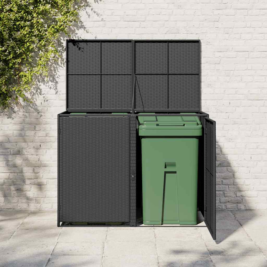 Copribidone Doppio per Spazzatura Polyrattan Nero 148x80x111 cm