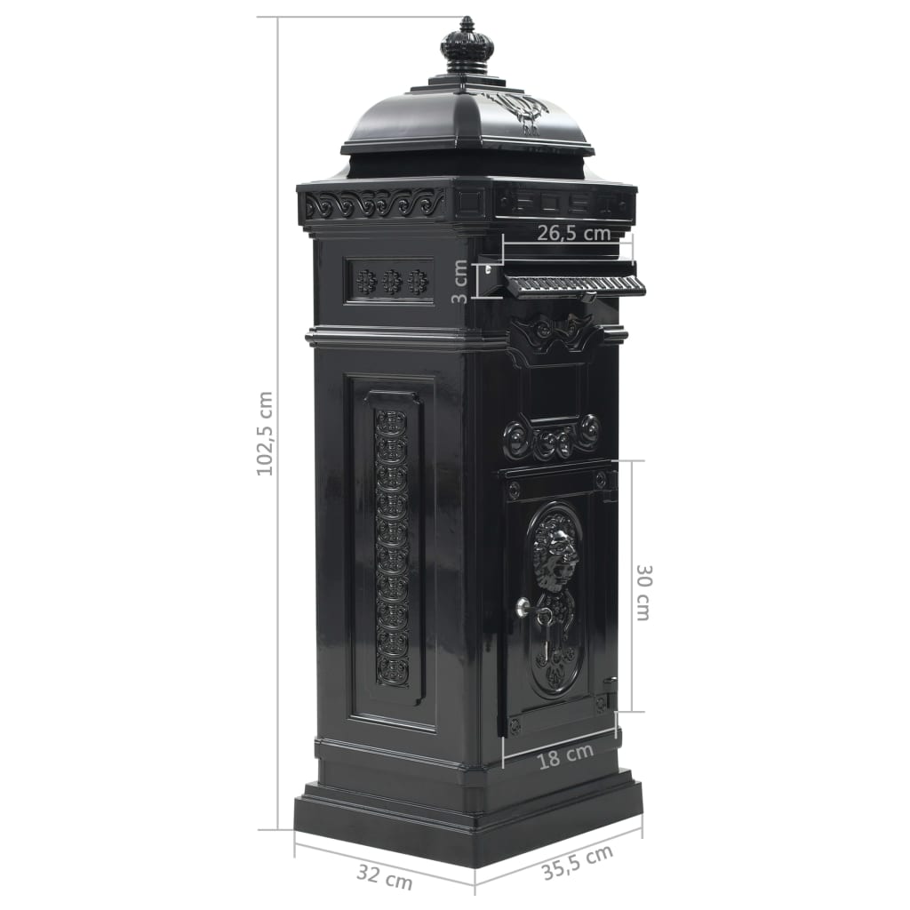 Cassetta della Posta in Alluminio Inossidabile Vintage Nera