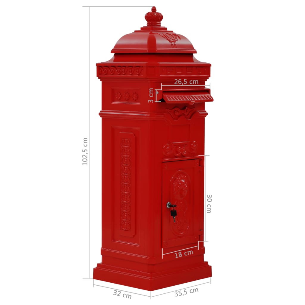 Cassetta della Posta in Alluminio Inossidabile Vintage Rossa