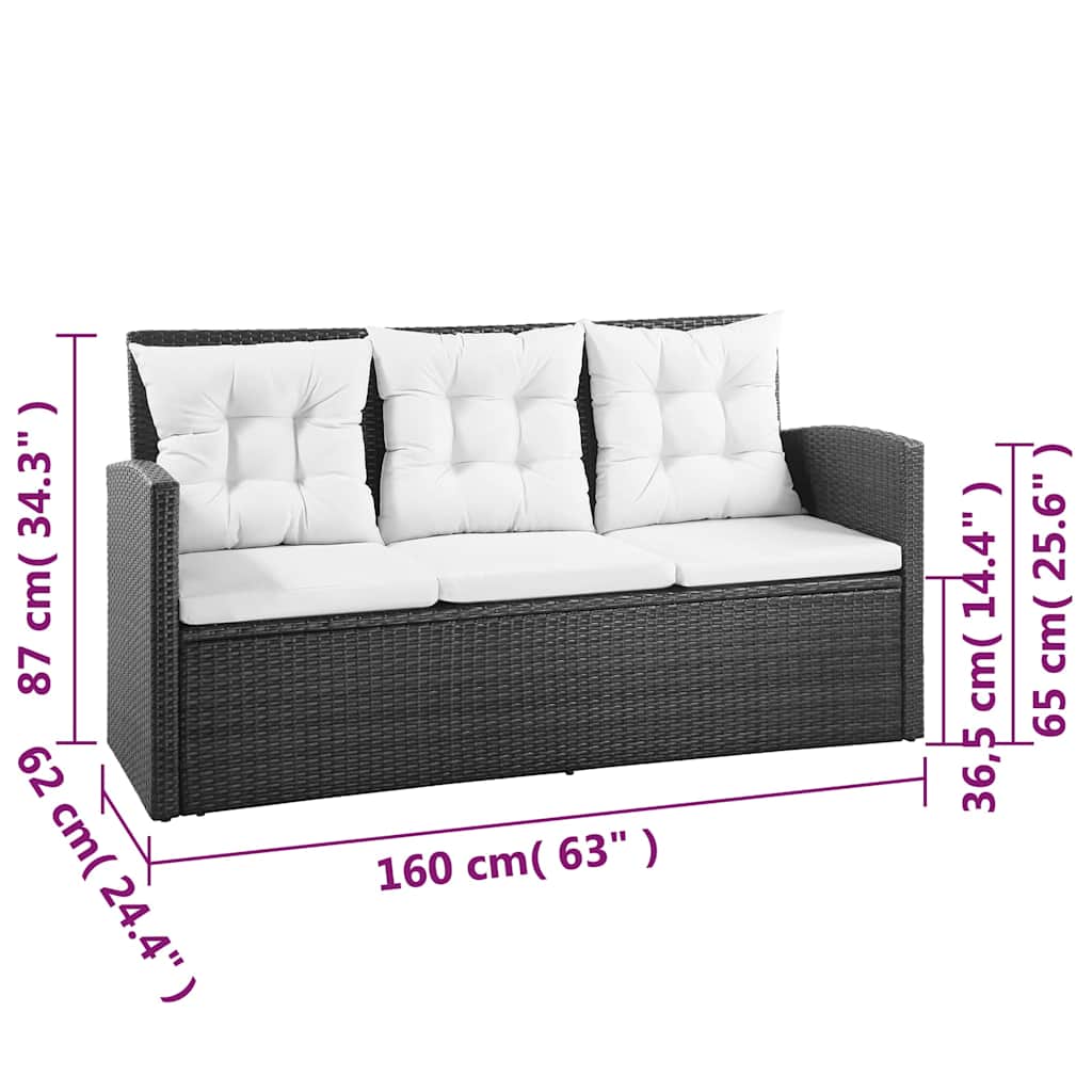 Set Divani da Giardino 5 pz con Cuscini in Polyrattan Nero