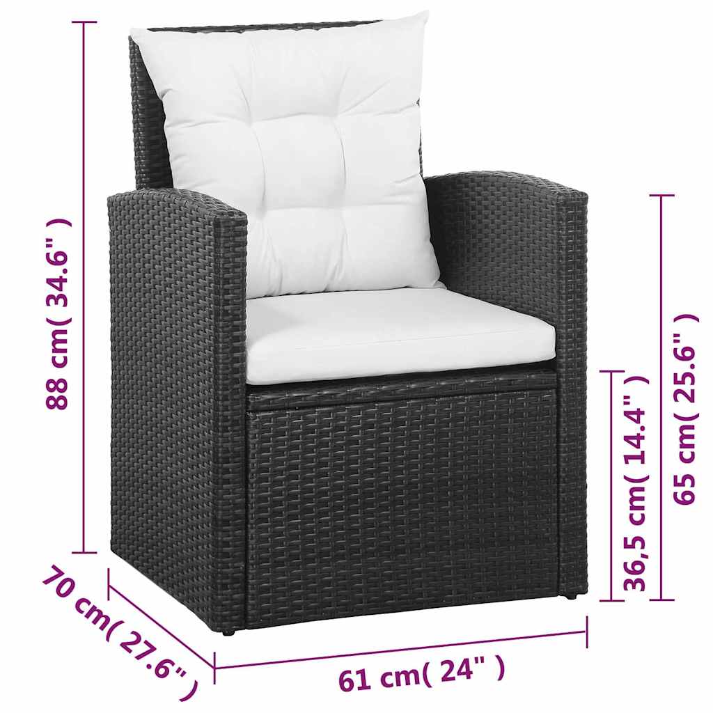 Set Divani da Giardino 5 pz con Cuscini in Polyrattan Nero