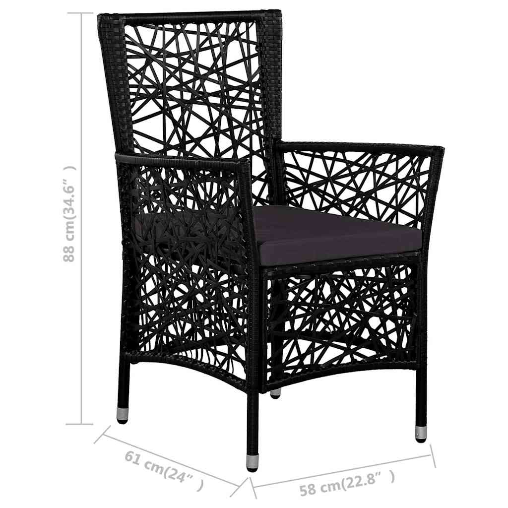 Set da Pranzo da Giardino 7 pz in Polyrattan Nero