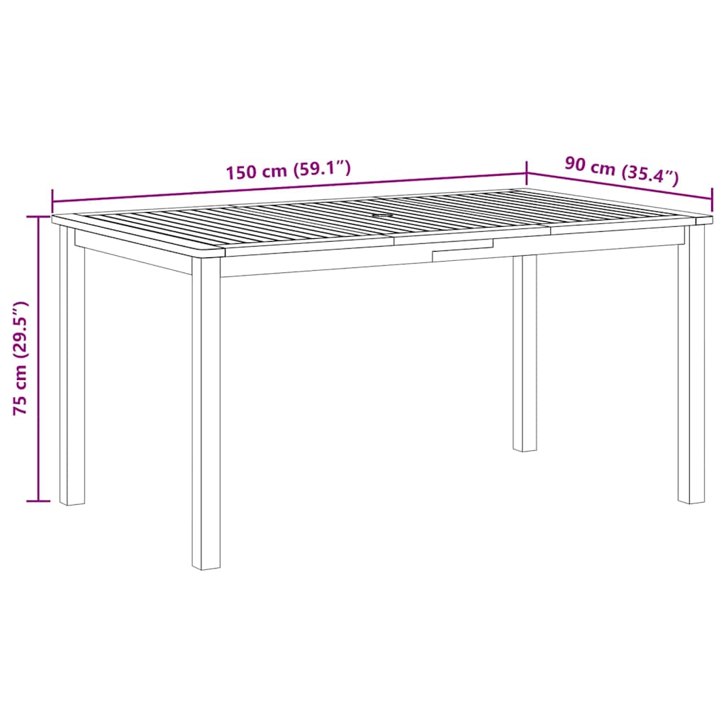 Tavolo da Giardino 150x90x74 cm in Massello di Acacia