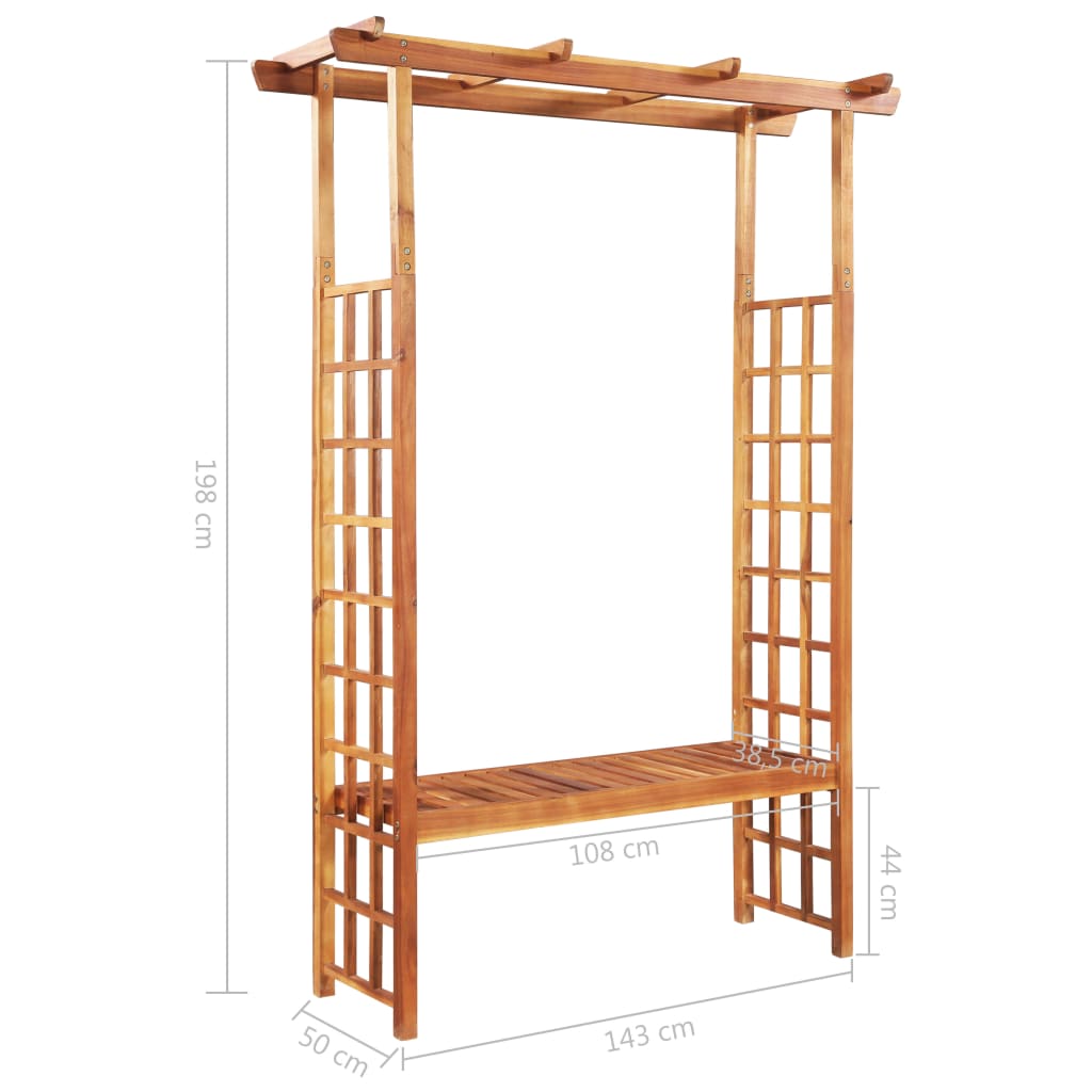 Pergola da Giardino e Panca in Massello di Acacia 143x50x198 cm