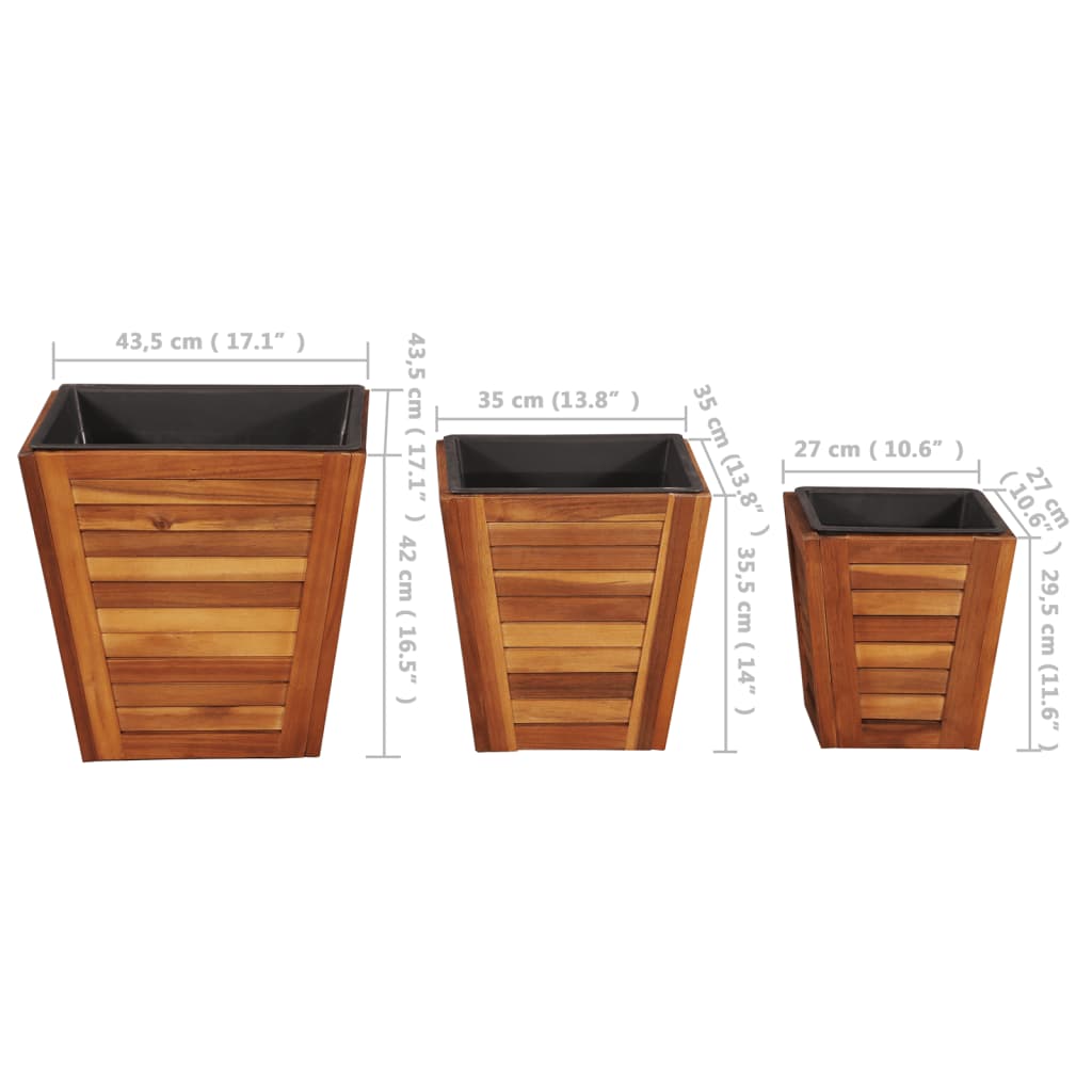 Set Letti Rialzati da Giardino 3 pz Quadrati in Legno Acacia