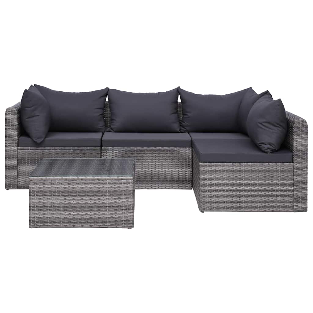 Set Divani da Giardino 5 pz con Cuscini in Polyrattan Grigio