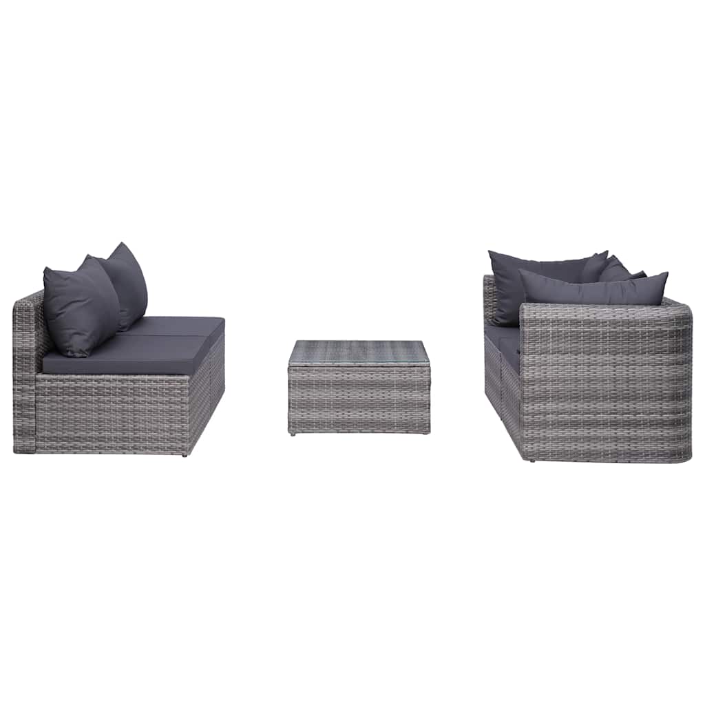 Set Divani da Giardino 5 pz con Cuscini in Polyrattan Grigio
