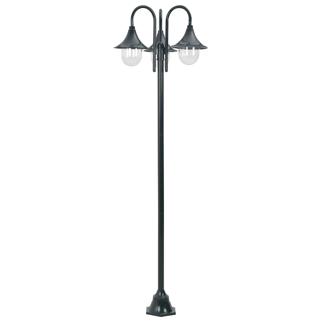 Lampione da Giardino E27 220 cm Alluminio 3 Lampade Verde Scuro