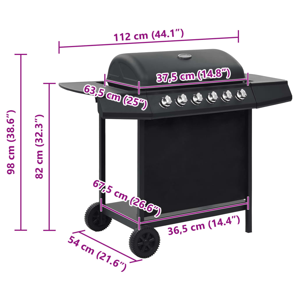 Barbecue Griglia a Gas con 6 Fornelli Acciaio Nero