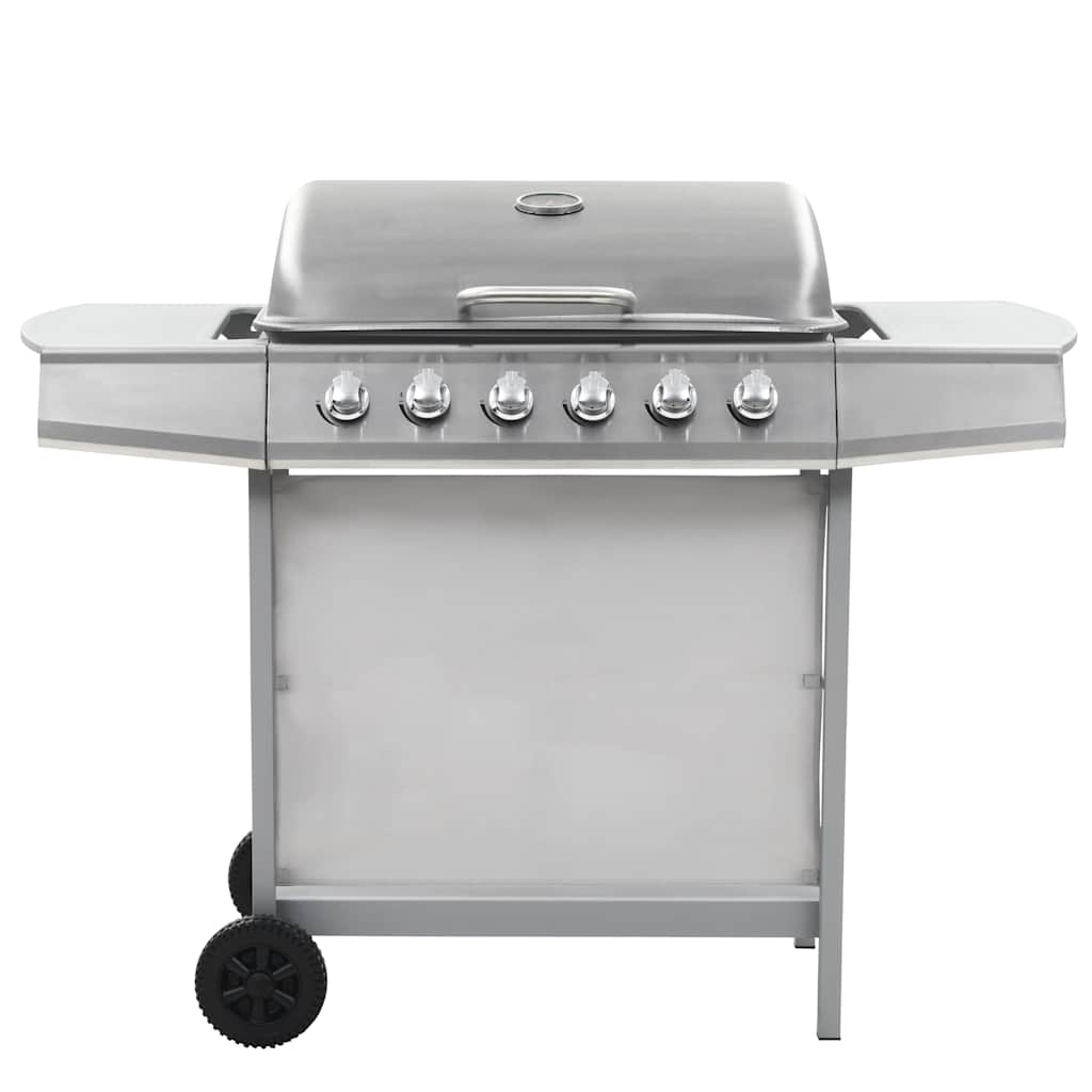 Barbecue Griglia a Gas 6 Fornelli Acciaio Inossidabile Argento
