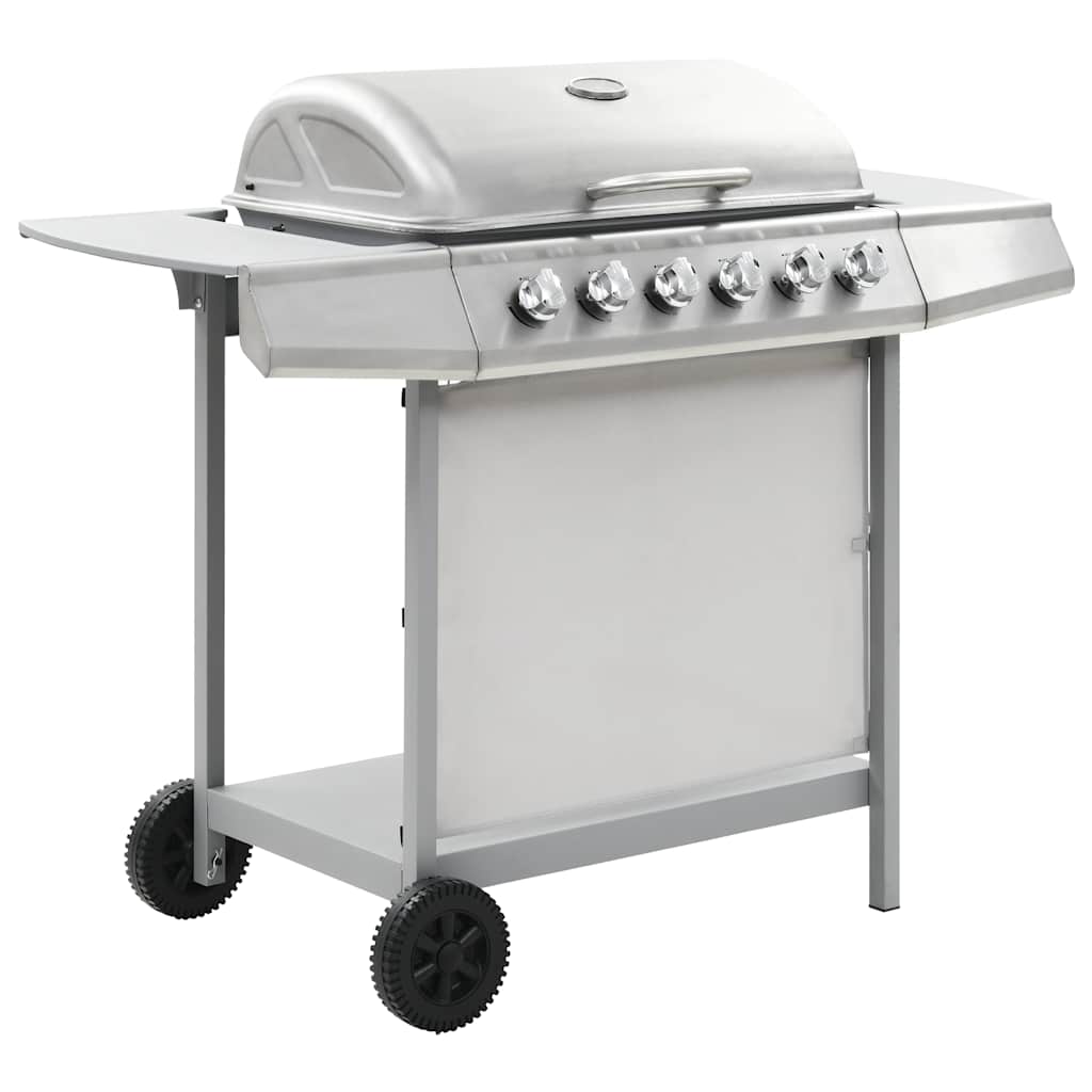 Barbecue Griglia a Gas 6 Fornelli Acciaio Inossidabile Argento