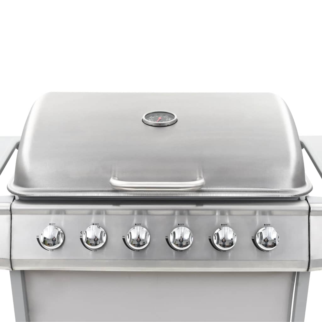 Barbecue Griglia a Gas 6 Fornelli Acciaio Inossidabile Argento