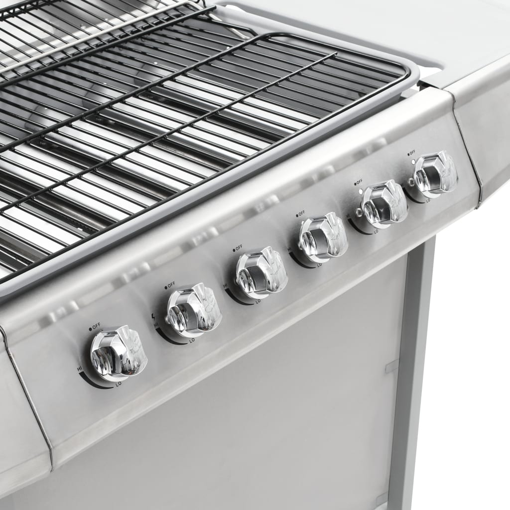 Barbecue Griglia a Gas 6 Fornelli Acciaio Inossidabile Argento