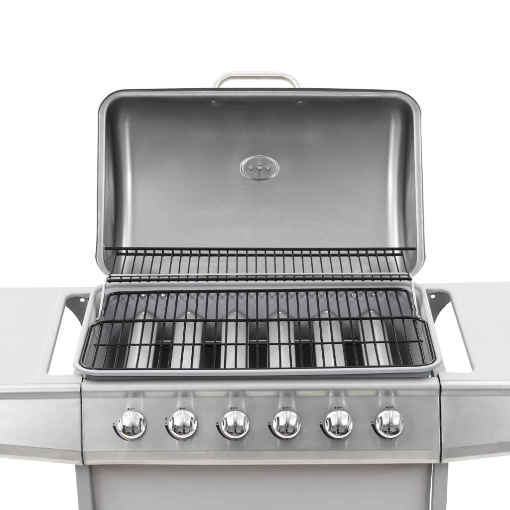 Barbecue Griglia a Gas 6 Fornelli Acciaio Inossidabile Argento
