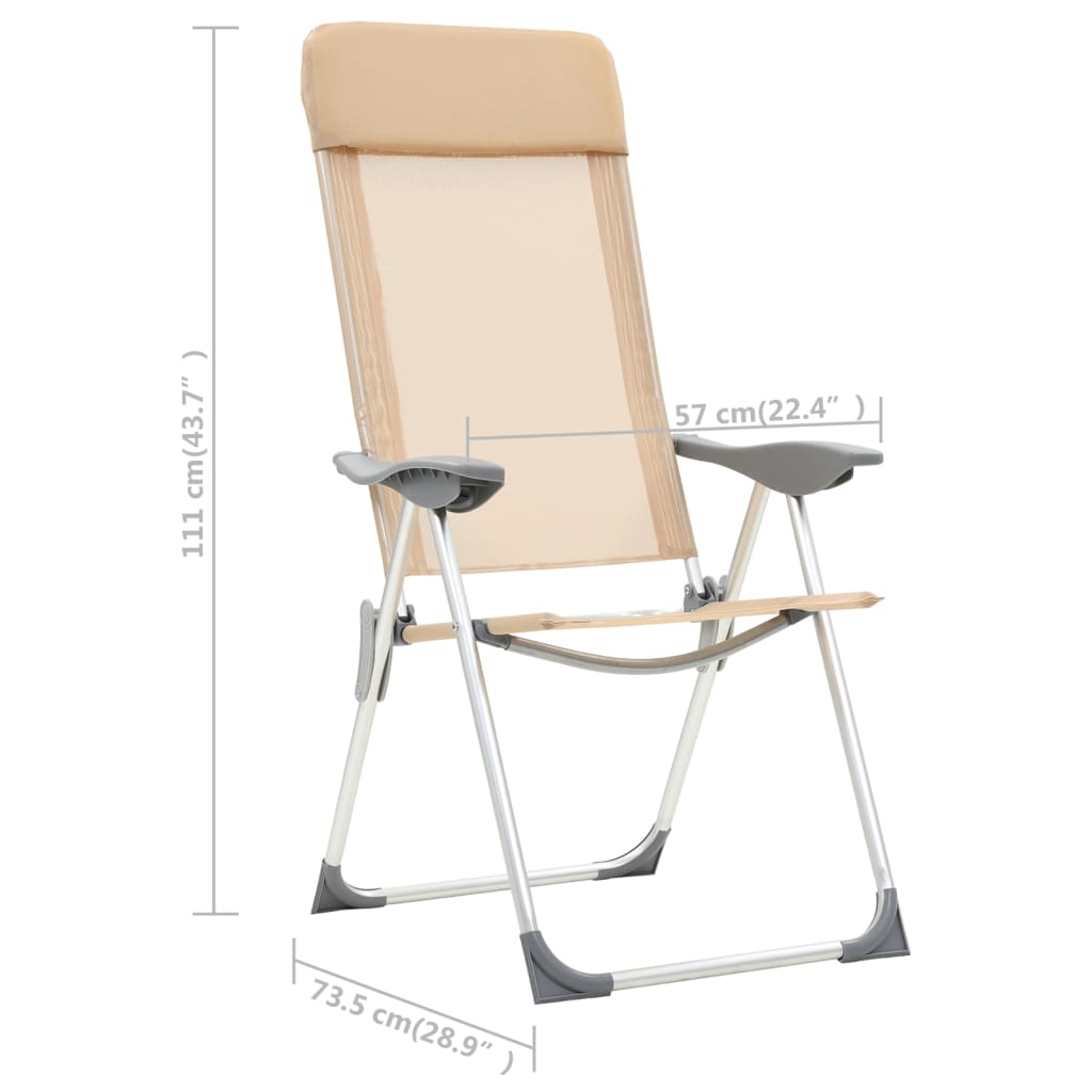 Sedie Pieghevoli da Campeggio 4 pz in Alluminio Crema