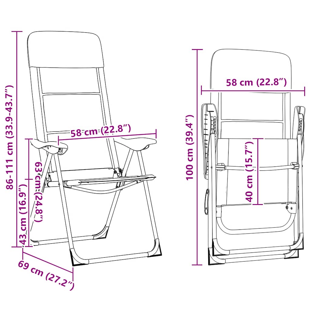 Sedie da Campeggio 2 pz in Alluminio Grigio 58x69x111 cm