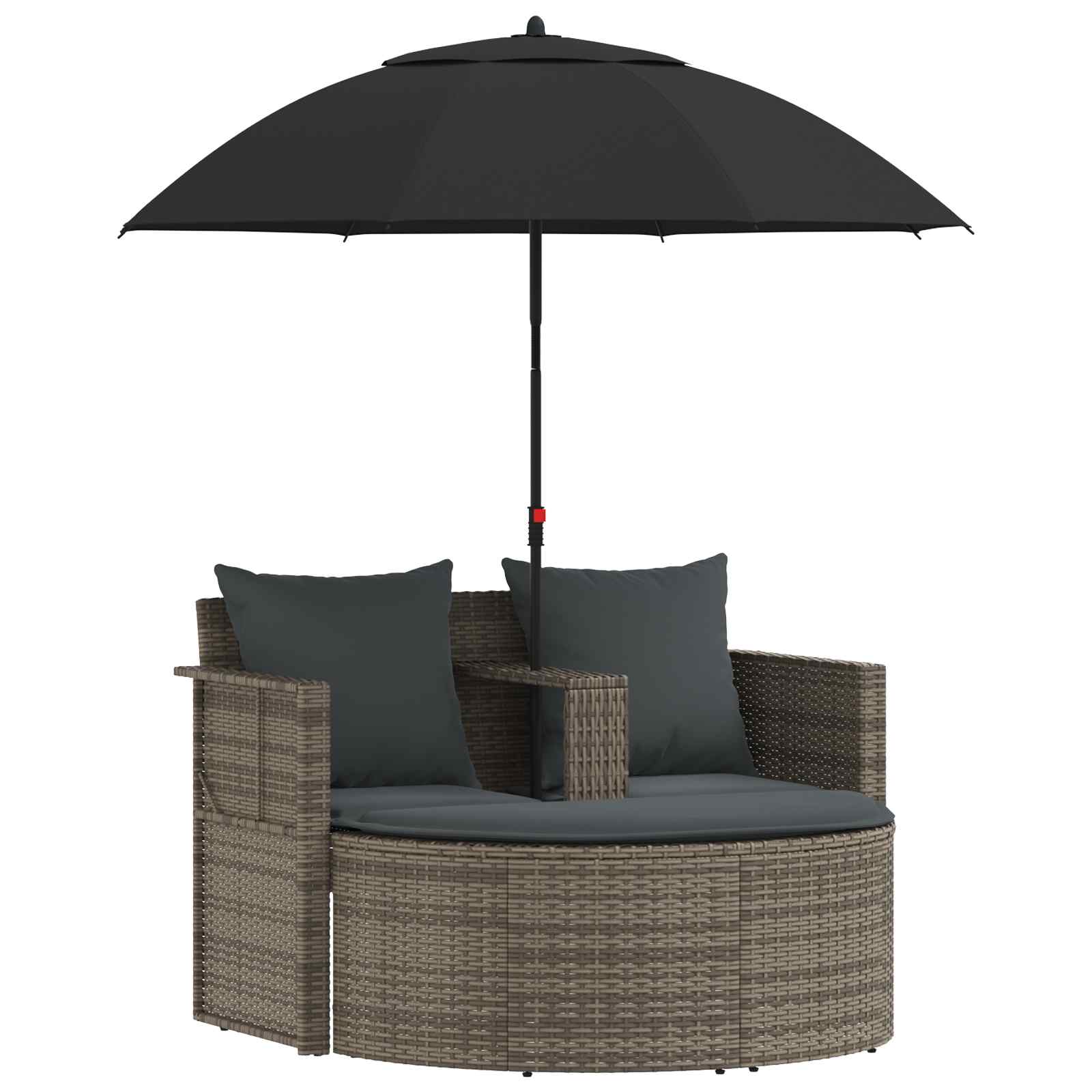 Divano da Giardino 2 Posti Cuscini Ombrellone Grigio Rattan PE