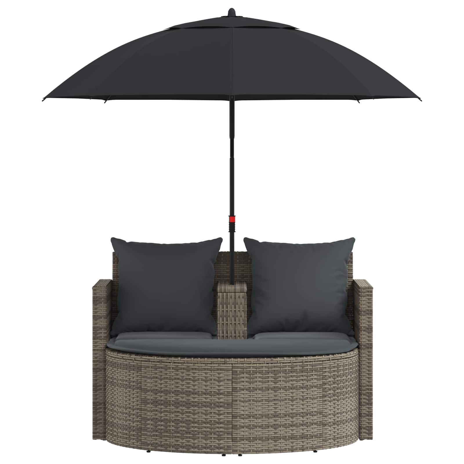 Divano da Giardino 2 Posti Cuscini Ombrellone Grigio Rattan PE