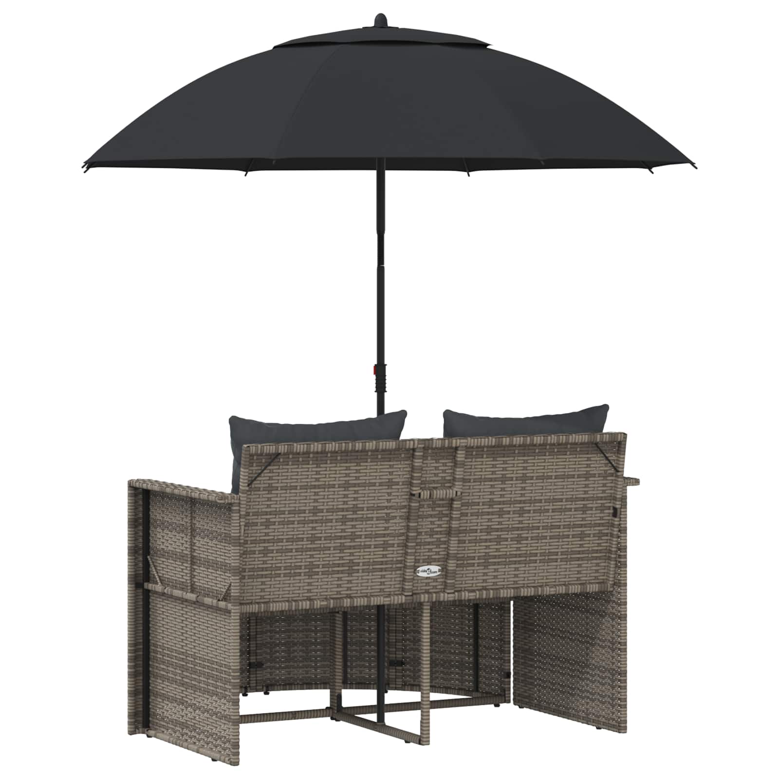 Divano da Giardino 2 Posti Cuscini Ombrellone Grigio Rattan PE
