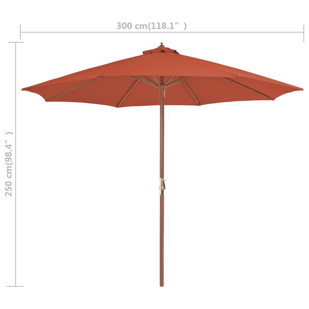Ombrellone da Esterni con Palo in Legno 300 cm Terracotta