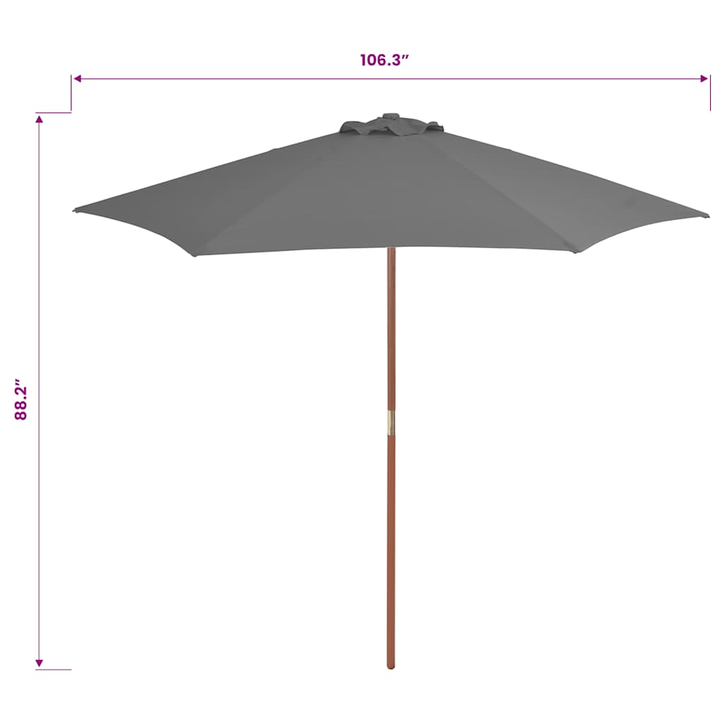 Ombrellone da Esterni con Palo in Legno 270 cm Antracite