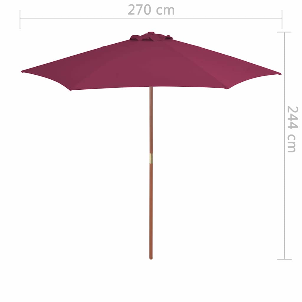 Ombrellone da Esterni con Palo in Legno 270 cm Rosso Bordeaux