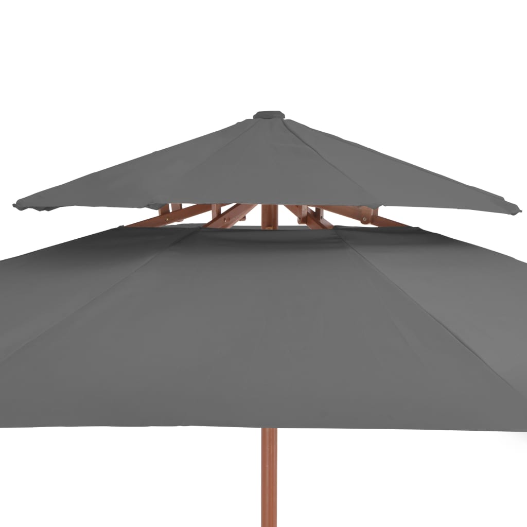 Ombrellone a Due Livelli con Palo in Legno 270 cm Antracite