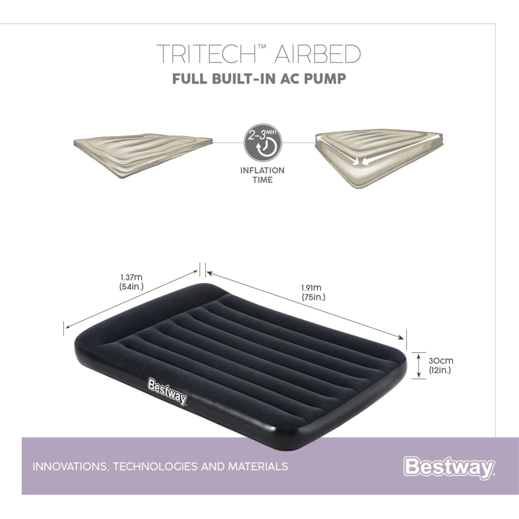 Bestway Letto ad Aria Aeroluxe 2 Persone con Pompa Integrata Nero