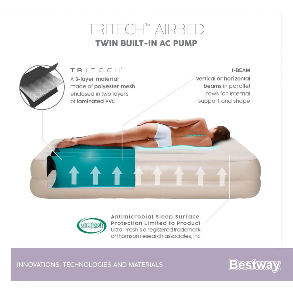 Bestway Materasso ad Aria Tritech per 2 Persone 203x152x42 cm Beige