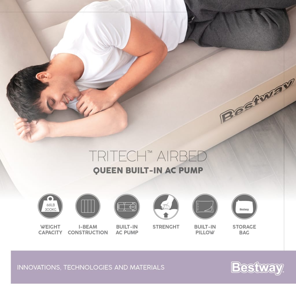 Bestway Materasso ad Aria Tritech per 2 Persone 203x152x42 cm Beige