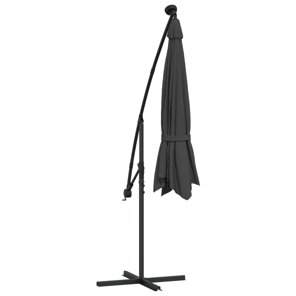 Ombrellone a Sbalzo con LED e Palo in Acciaio 300 cm Antracite