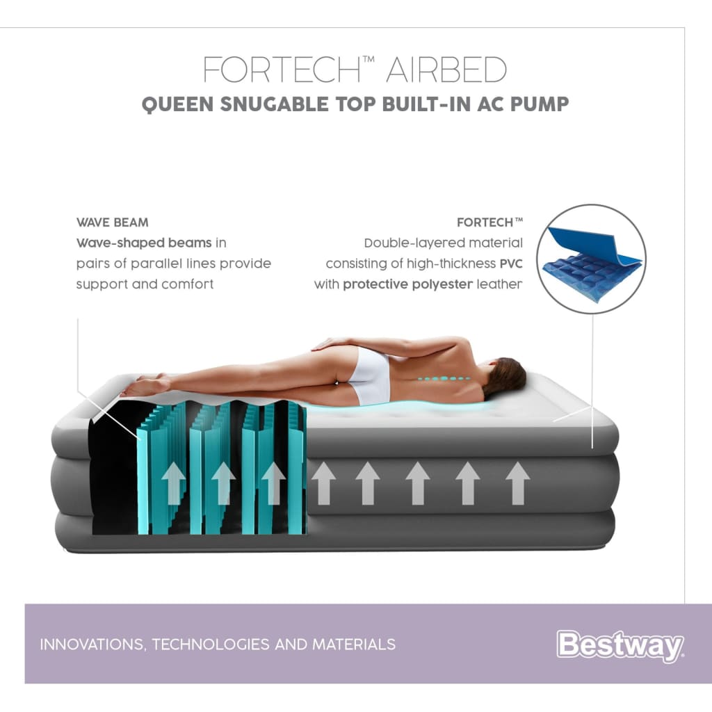 Bestway Letto Aria Fortech 2Persone 203x152x46 Antracite Grigio Chiaro