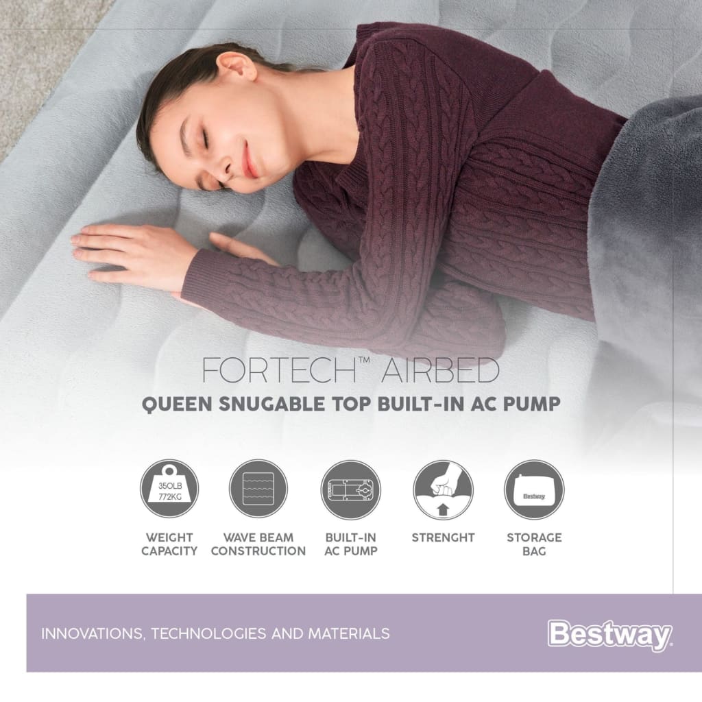 Bestway Letto Aria Fortech 2Persone 203x152x46 Antracite Grigio Chiaro
