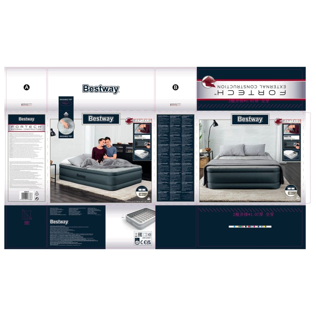 Bestway Letto Aria Fortech 2Persone 203x152x46 Antracite Grigio Chiaro