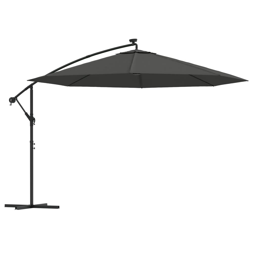 Ombrellone a Sbalzo con LED e Palo in Acciaio 350 cm Antracite