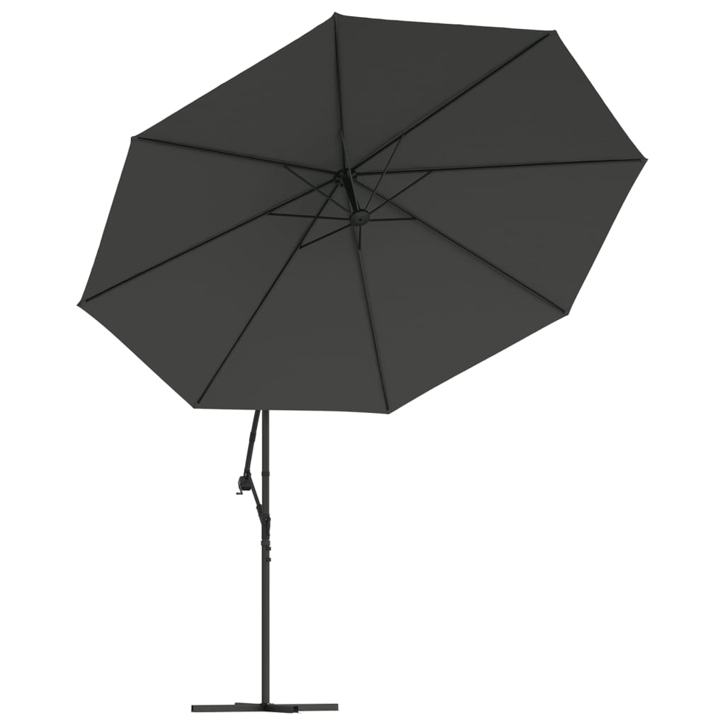 Ombrellone a Sbalzo con LED e Palo in Acciaio 350 cm Antracite