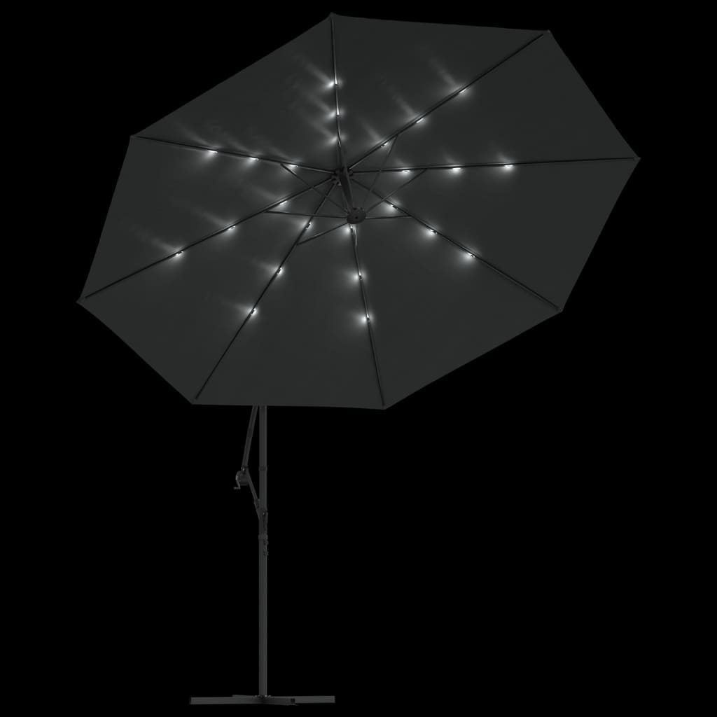 Ombrellone a Sbalzo con LED e Palo in Acciaio 350 cm Antracite