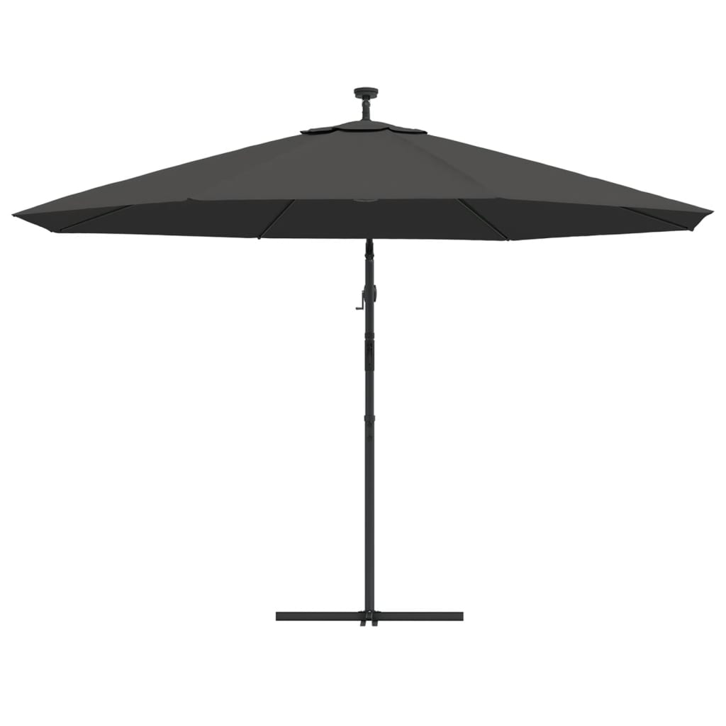 Ombrellone a Sbalzo con LED e Palo in Acciaio 350 cm Antracite