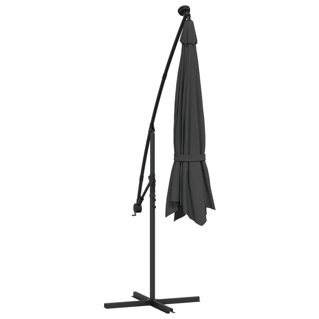 Ombrellone a Sbalzo con LED e Palo in Acciaio 350 cm Antracite