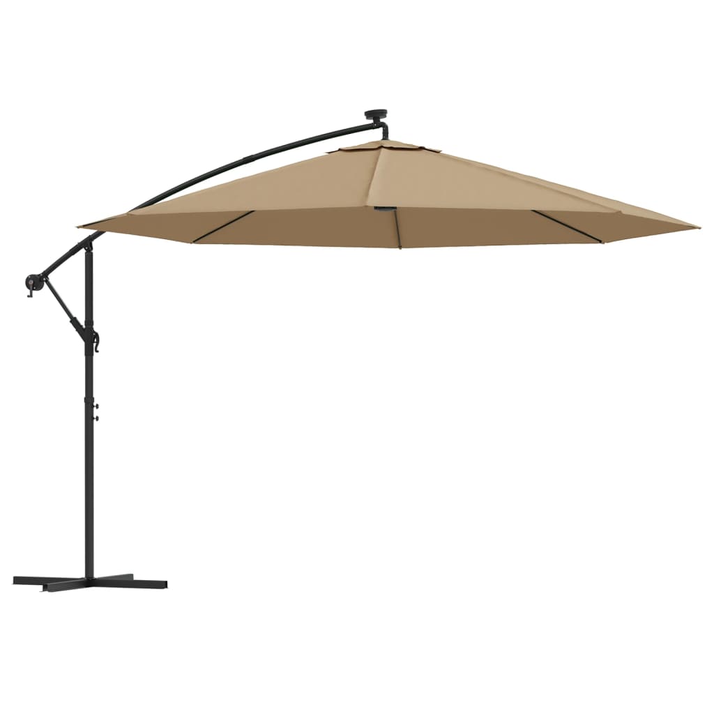 Ombrellone a Sbalzo con LED e Palo in Metallo 350 cm Tortora
