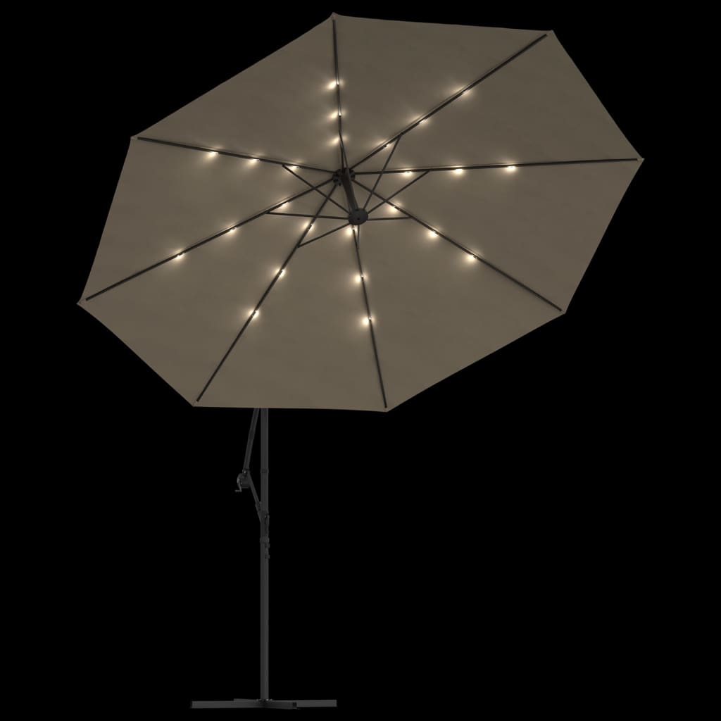 Ombrellone a Sbalzo con LED e Palo in Metallo 350 cm Tortora
