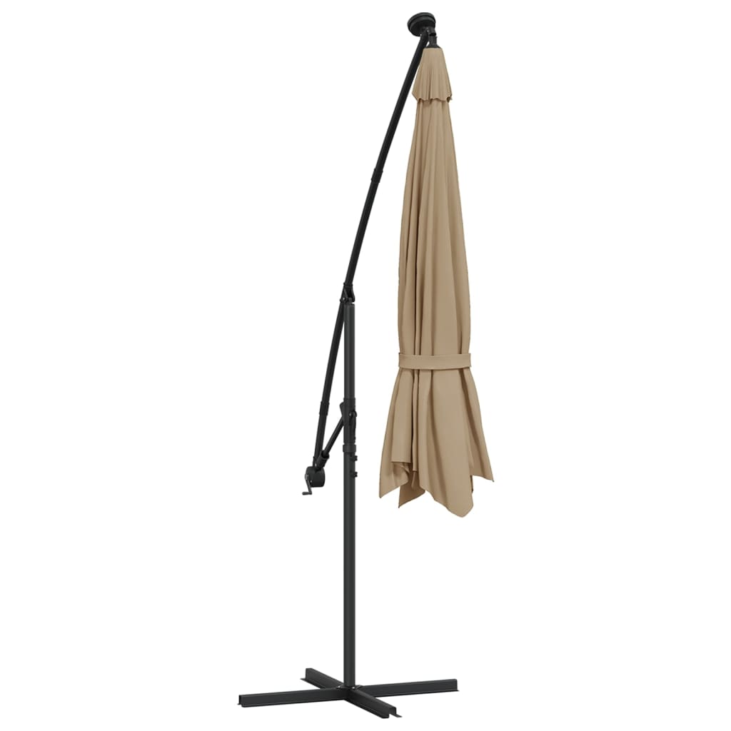 Ombrellone a Sbalzo con LED e Palo in Metallo 350 cm Tortora