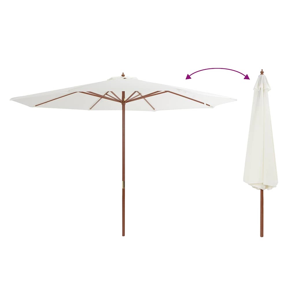 Ombrellone da Esterni con Palo in Legno 350 cm Bianco Sabbia