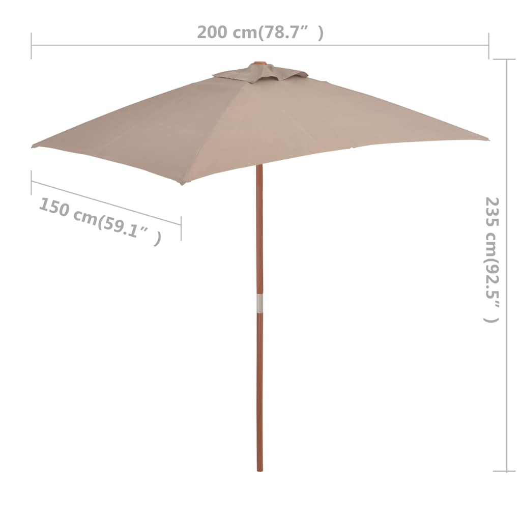Ombrellone da Esterni con Palo in Legno 150x200 cm Tortora