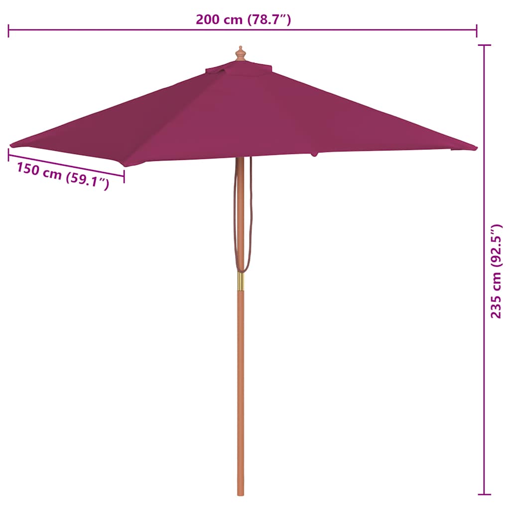 Ombrellone da Esterni Palo in Legno 150x200 cm Rosso Bordeaux