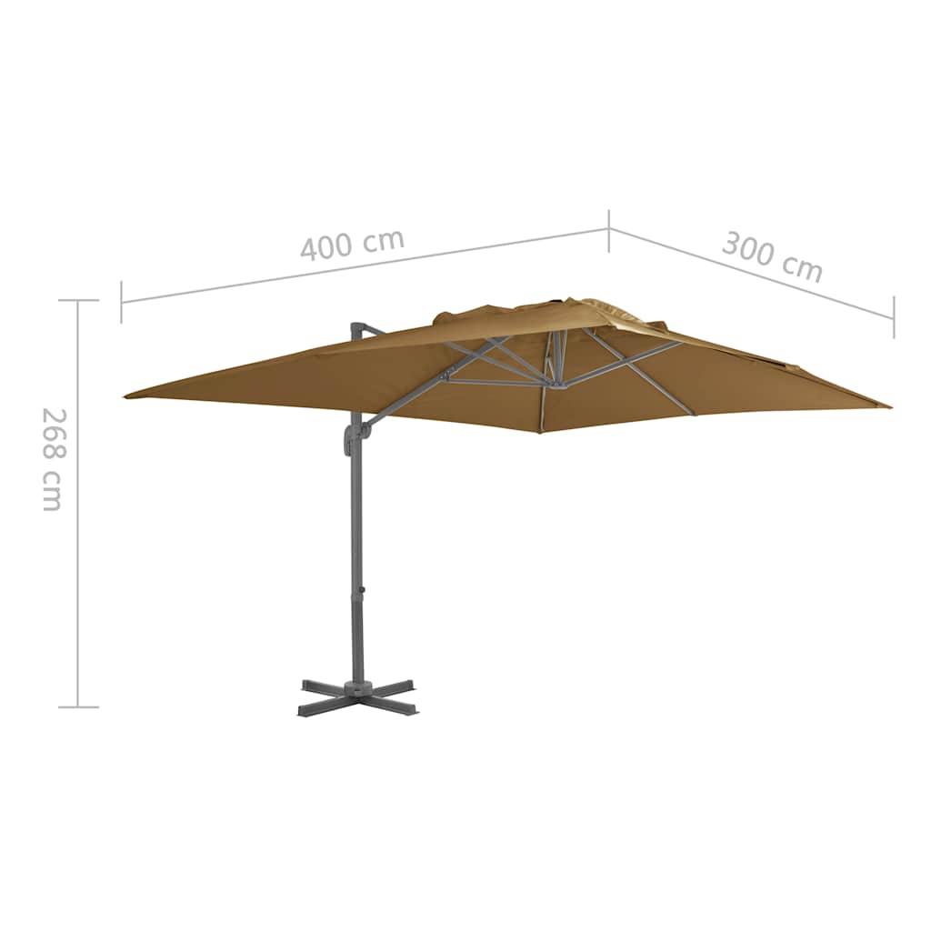 Ombrellone da giardino a sbalzo con palo in alluminio 400x300 cm tortora